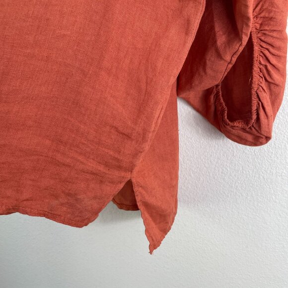 Bellambra Womens Large 100% Linen Oversized Rust Orange Top Gathered Sleeve - Picture 8 of 10